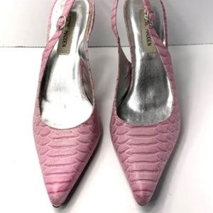 Steve Madden Vintage Pink Leather Slingback Heels Reptile Print Women’s Size 8